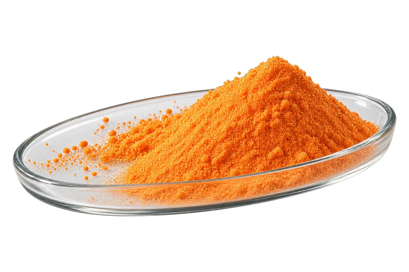 Polvo de suero Harvest sabor naranja en un plato de vidrio
